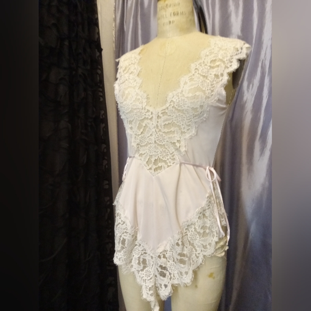 Lace trimmed pale pink teddy